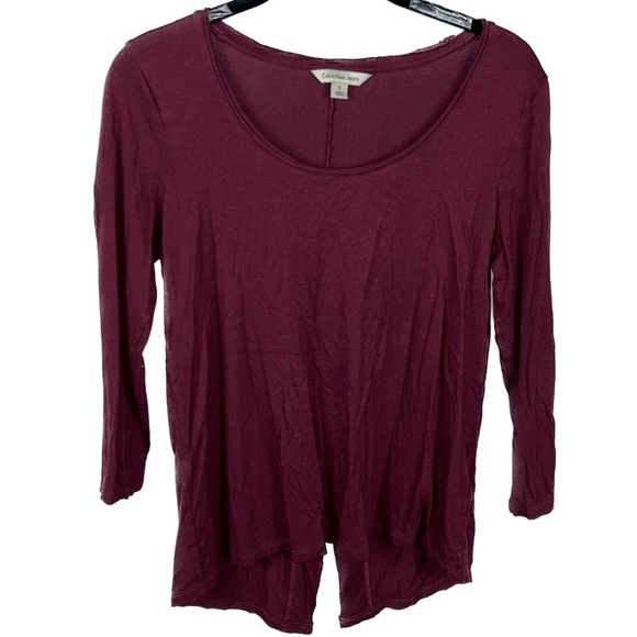 Calvin Klein Jeans Shirt Quarter Sleeve Scoop Crew Neck Slit Back Pullover Top - Picture 1 of 8